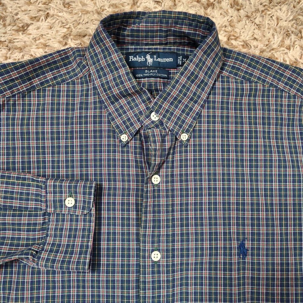 Ralph Lauren Men Size M Blake Plaid Oxford‎ Long Sleeve Button Up Shirt